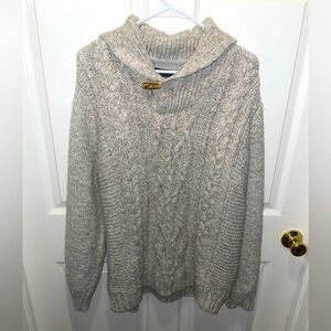 ✨🩶 Paolo Mondo Cable Knit Sweater Mens XL Beige Italian Wool Toggle Shawl Collar